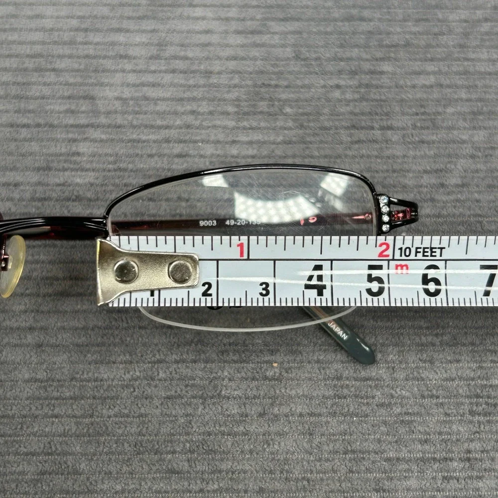 O2B it 9003 Burgundy Semi Rimless Rectangular Y2k Eyeglass Frames on Rhinestone